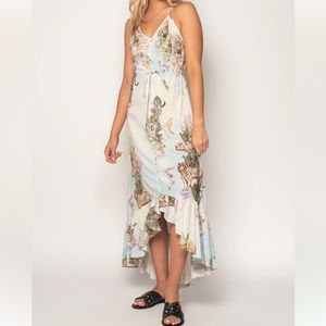 ZL Europe Floresta Maxi Dress Bohemian Floral Wildlife Print Ruffle High Low-M